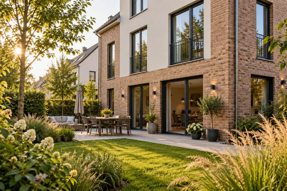 Fiktives modernes Wohnhaus mit Garten