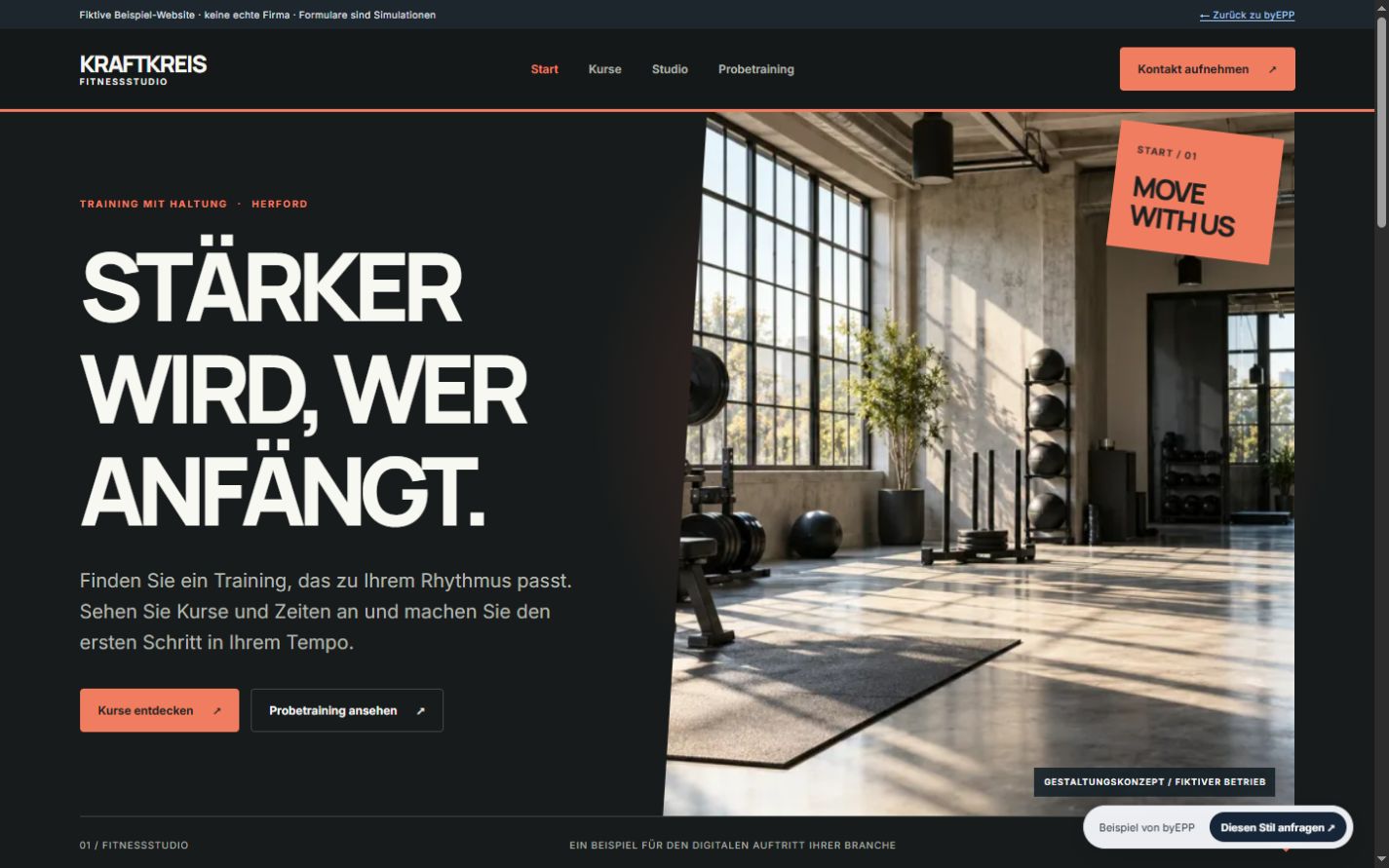Vorschau der fiktiven Website KRAFTKREIS