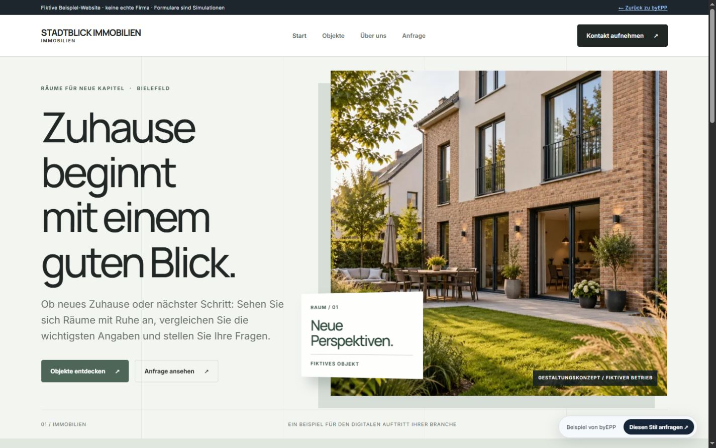 Vorschau der fiktiven Website STADTBLICK IMMOBILIEN