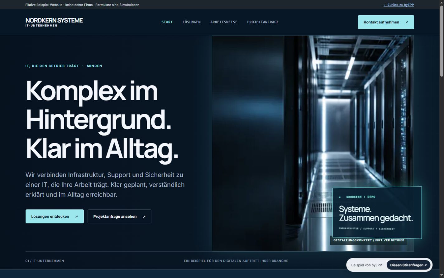 Vorschau der fiktiven Website NORDKERN SYSTEME